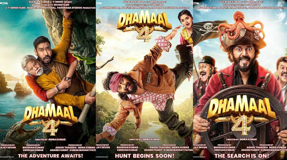 Dhamaal 4 movie trailer poster featuring Ajay Devgn and cast