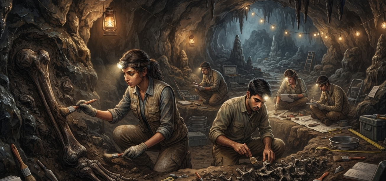 डेनिसोवन मानव चीन — बियानफू गुफा में मिली प्राचीन हड्डियों का इलस्ट्रेशन